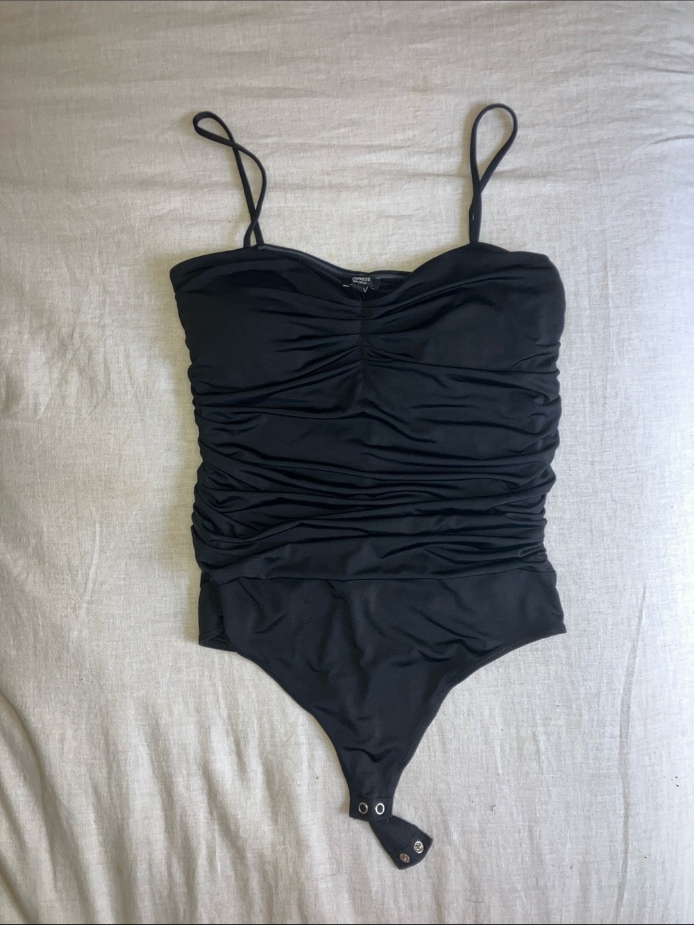 Elegant Black Ruched Women's shaping bodysuit blouse
